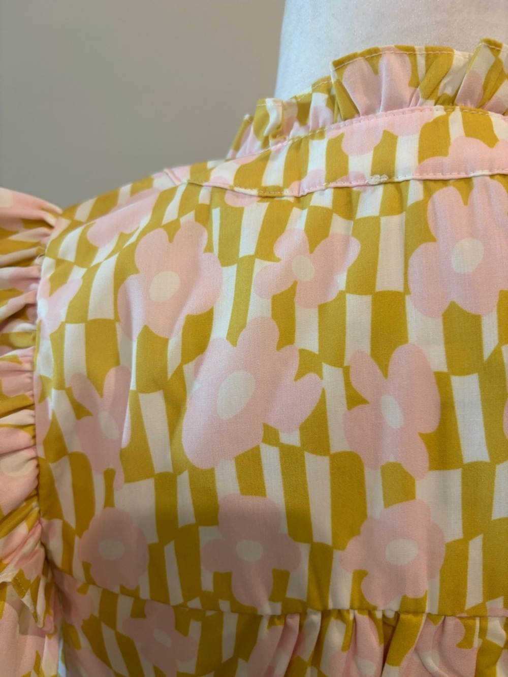THML Pink and Yellow Ruffle-Sleeve Shift Dress - Picture 7 of 11